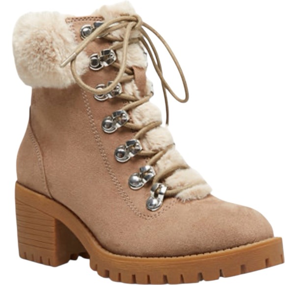 Steve Madden MADDEN GIRL Hidde Brown Faux-Fur Lace Up Hiker Booties Sz 7 #S2 - Picture 1 of 9